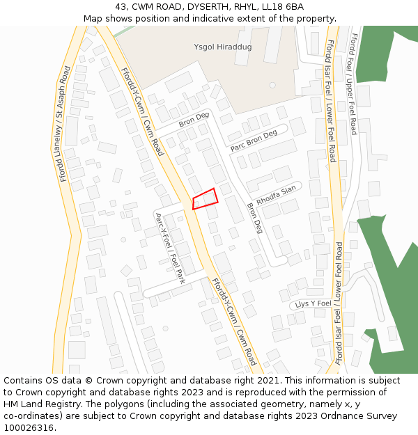 43, CWM ROAD, DYSERTH, RHYL, LL18 6BA: Location map and indicative extent of plot