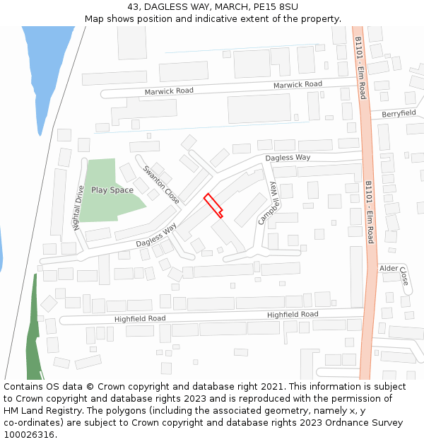 43, DAGLESS WAY, MARCH, PE15 8SU: Location map and indicative extent of plot