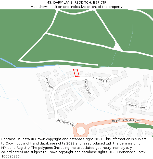 43, DAIRY LANE, REDDITCH, B97 6TR: Location map and indicative extent of plot