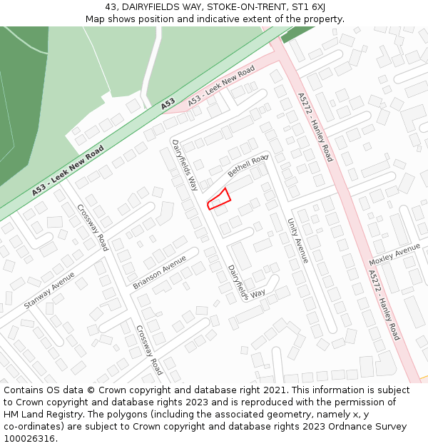 43, DAIRYFIELDS WAY, STOKE-ON-TRENT, ST1 6XJ: Location map and indicative extent of plot