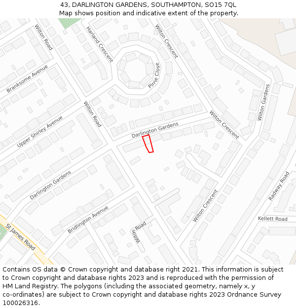 43, DARLINGTON GARDENS, SOUTHAMPTON, SO15 7QL: Location map and indicative extent of plot