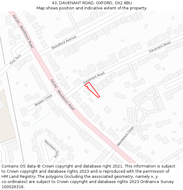 43, DAVENANT ROAD, OXFORD, OX2 8BU: Location map and indicative extent of plot