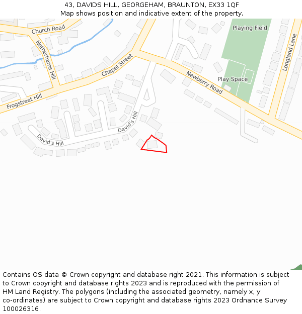 43, DAVIDS HILL, GEORGEHAM, BRAUNTON, EX33 1QF: Location map and indicative extent of plot