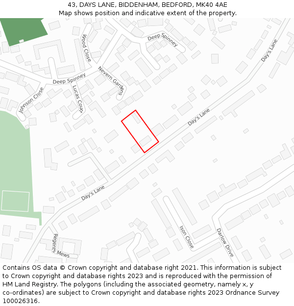 43, DAYS LANE, BIDDENHAM, BEDFORD, MK40 4AE: Location map and indicative extent of plot