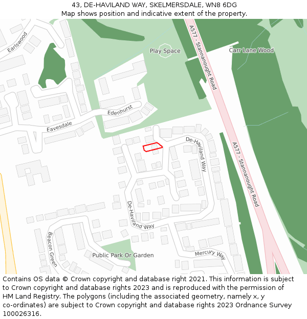 43, DE-HAVILAND WAY, SKELMERSDALE, WN8 6DG: Location map and indicative extent of plot
