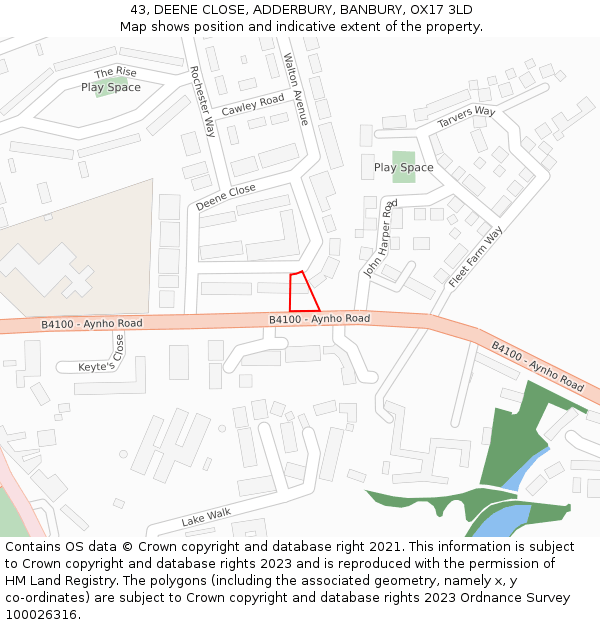 43, DEENE CLOSE, ADDERBURY, BANBURY, OX17 3LD: Location map and indicative extent of plot