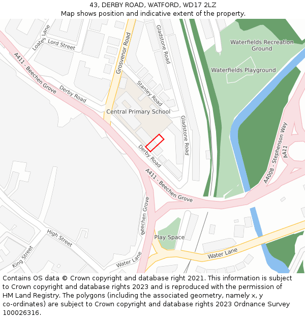 43, DERBY ROAD, WATFORD, WD17 2LZ: Location map and indicative extent of plot