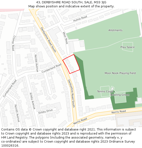 43, DERBYSHIRE ROAD SOUTH, SALE, M33 3JG: Location map and indicative extent of plot