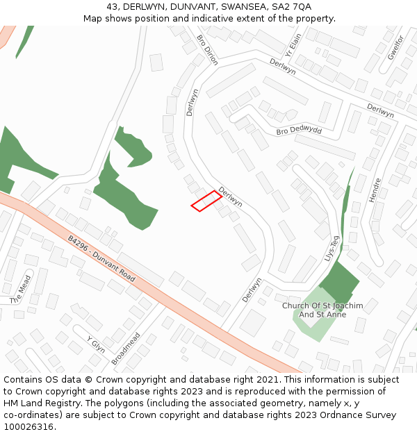 43, DERLWYN, DUNVANT, SWANSEA, SA2 7QA: Location map and indicative extent of plot