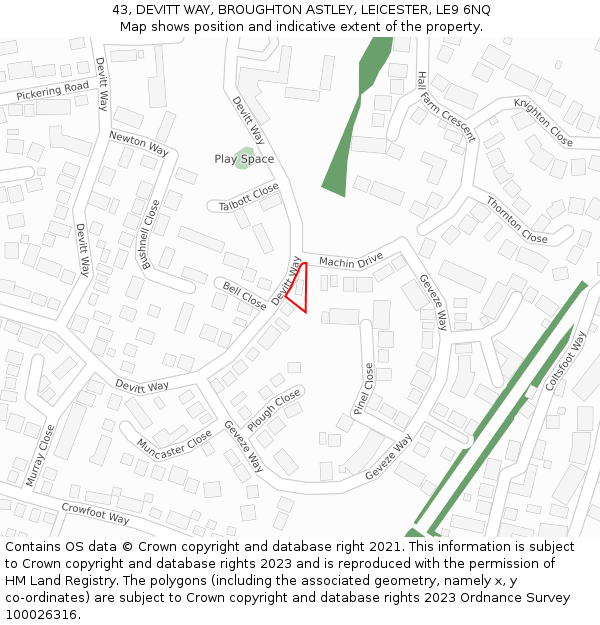 43, DEVITT WAY, BROUGHTON ASTLEY, LEICESTER, LE9 6NQ: Location map and indicative extent of plot