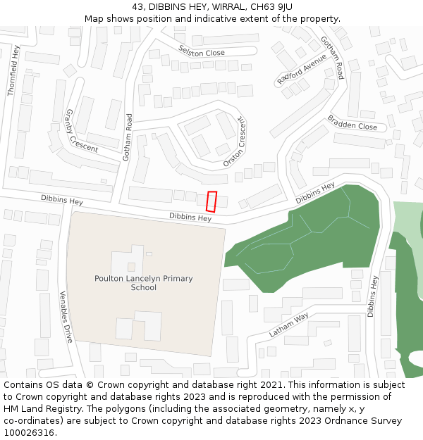 43, DIBBINS HEY, WIRRAL, CH63 9JU: Location map and indicative extent of plot