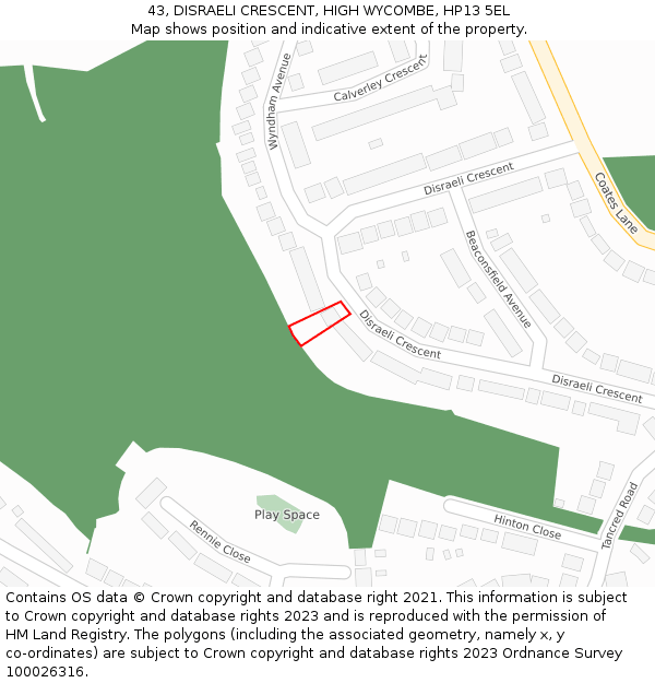 43, DISRAELI CRESCENT, HIGH WYCOMBE, HP13 5EL: Location map and indicative extent of plot