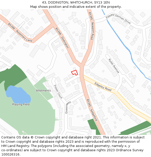 43, DODINGTON, WHITCHURCH, SY13 1EN: Location map and indicative extent of plot