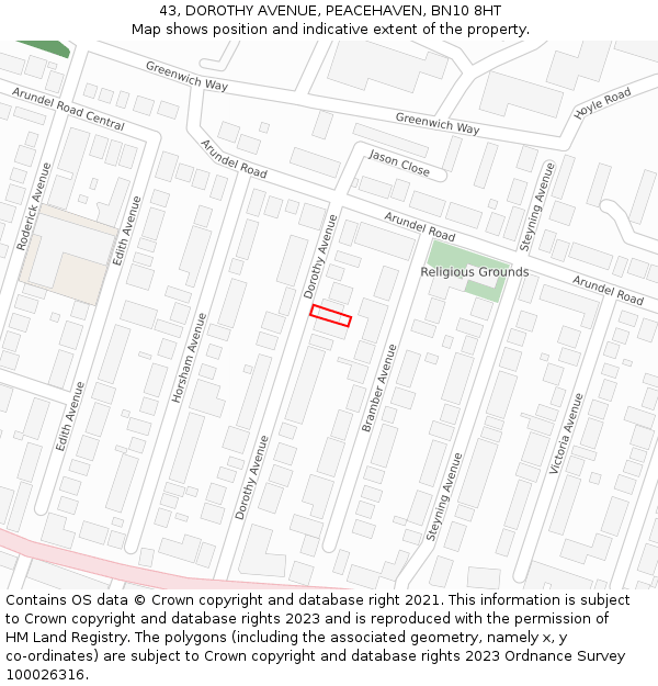 43, DOROTHY AVENUE, PEACEHAVEN, BN10 8HT: Location map and indicative extent of plot