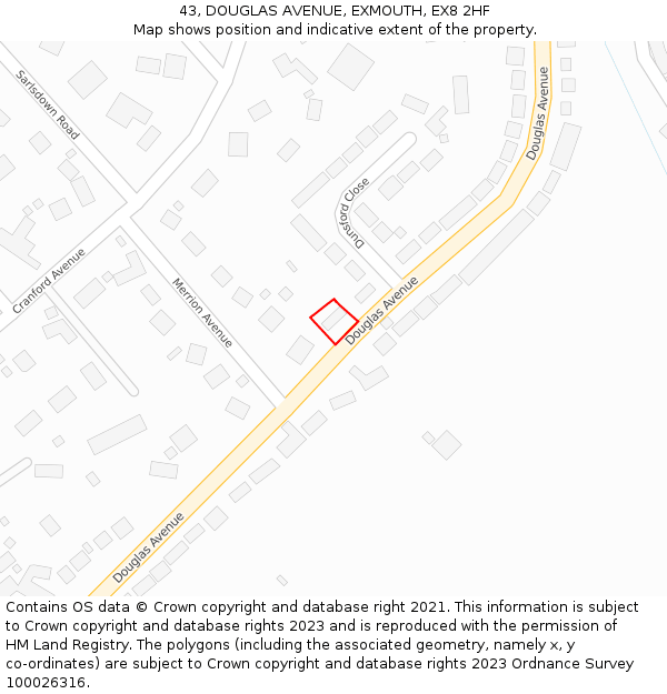 43, DOUGLAS AVENUE, EXMOUTH, EX8 2HF: Location map and indicative extent of plot