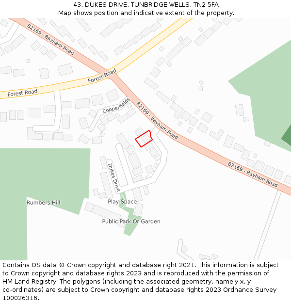 43, DUKES DRIVE, TUNBRIDGE WELLS, TN2 5FA: Location map and indicative extent of plot