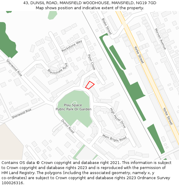 43, DUNSIL ROAD, MANSFIELD WOODHOUSE, MANSFIELD, NG19 7GD: Location map and indicative extent of plot