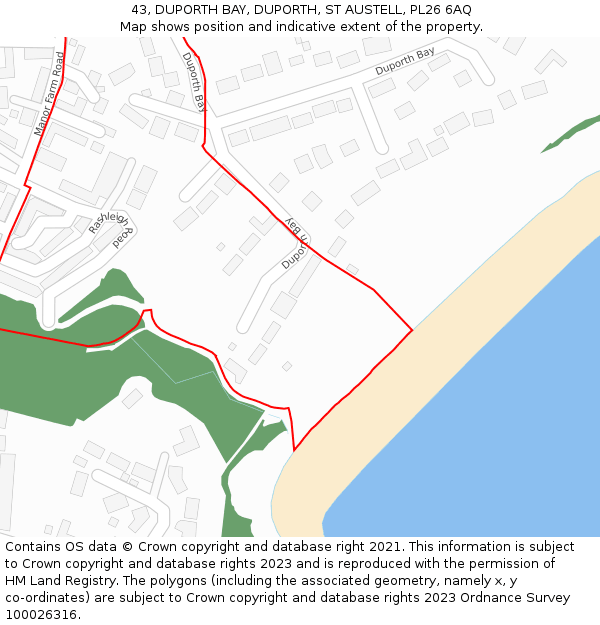 43, DUPORTH BAY, DUPORTH, ST AUSTELL, PL26 6AQ: Location map and indicative extent of plot