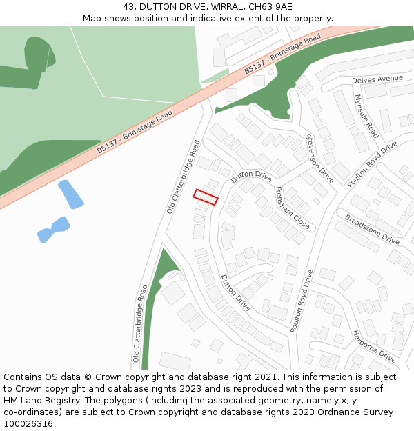 43, DUTTON DRIVE, WIRRAL, CH63 9AE: Location map and indicative extent of plot