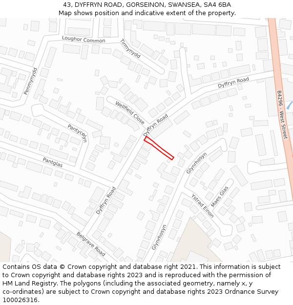 43, DYFFRYN ROAD, GORSEINON, SWANSEA, SA4 6BA: Location map and indicative extent of plot