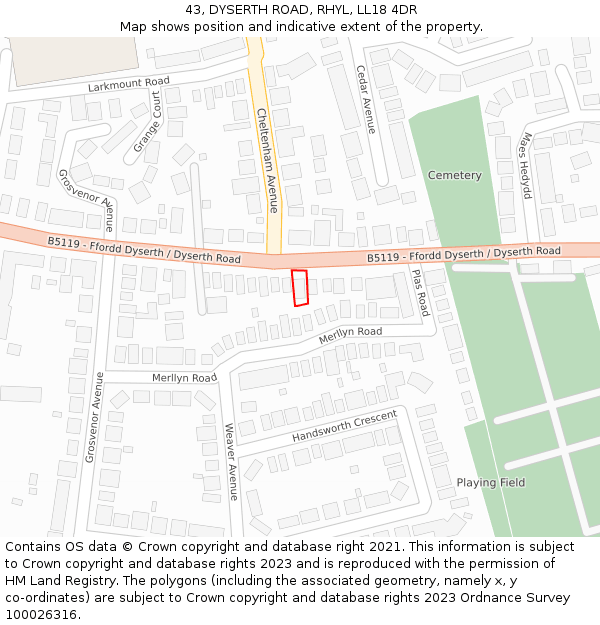 43, DYSERTH ROAD, RHYL, LL18 4DR: Location map and indicative extent of plot