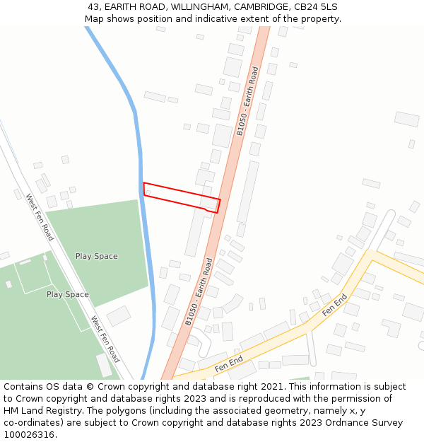 43, EARITH ROAD, WILLINGHAM, CAMBRIDGE, CB24 5LS: Location map and indicative extent of plot