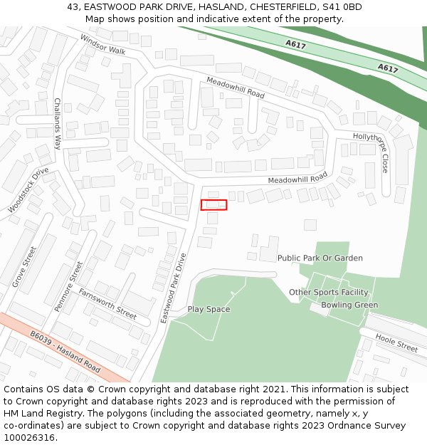 43, EASTWOOD PARK DRIVE, HASLAND, CHESTERFIELD, S41 0BD: Location map and indicative extent of plot