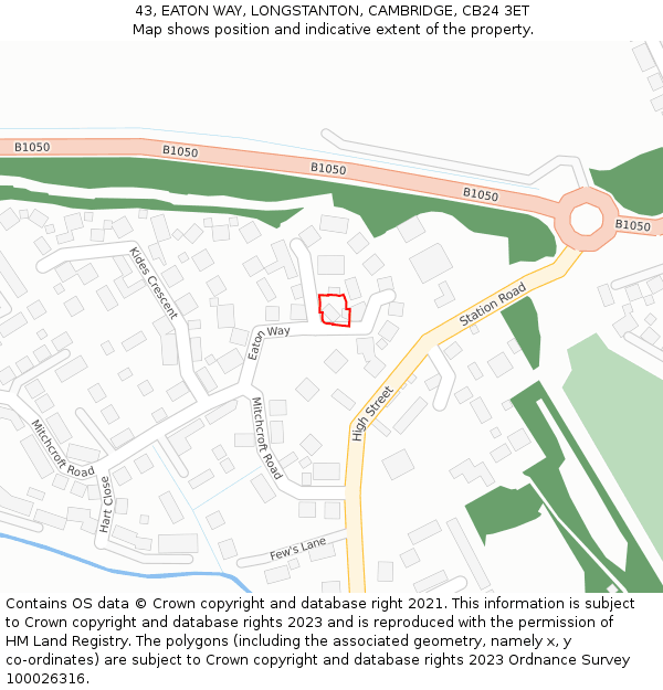 43, EATON WAY, LONGSTANTON, CAMBRIDGE, CB24 3ET: Location map and indicative extent of plot