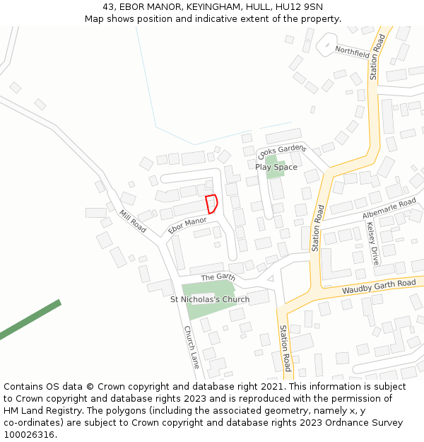 43, EBOR MANOR, KEYINGHAM, HULL, HU12 9SN: Location map and indicative extent of plot