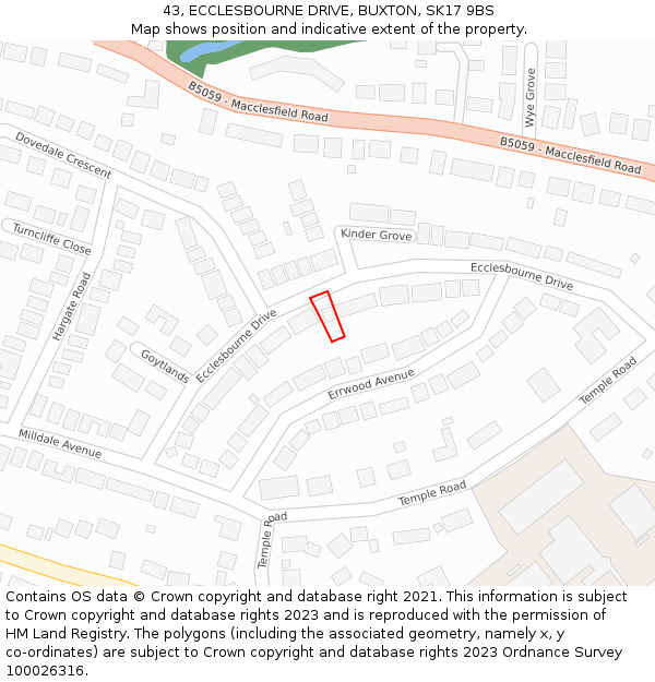 43, ECCLESBOURNE DRIVE, BUXTON, SK17 9BS: Location map and indicative extent of plot