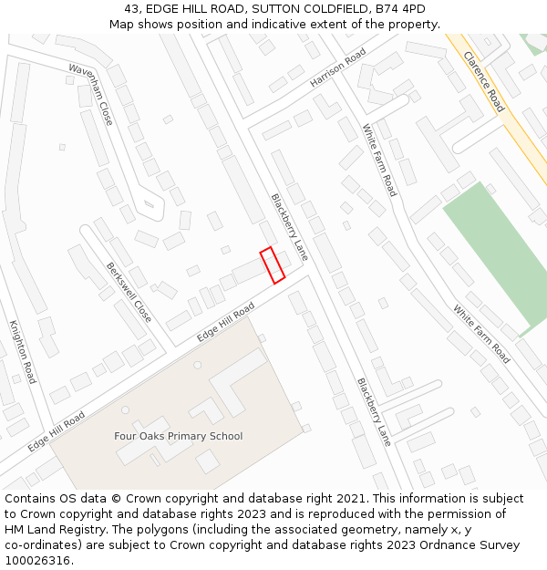 43, EDGE HILL ROAD, SUTTON COLDFIELD, B74 4PD: Location map and indicative extent of plot