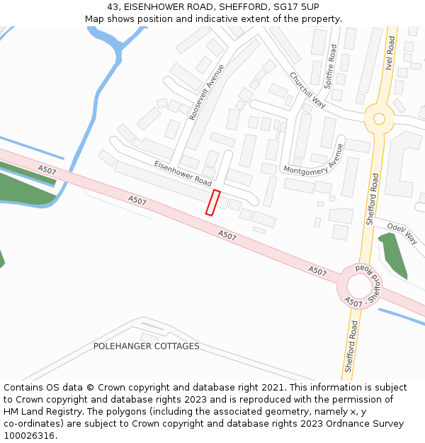 43, EISENHOWER ROAD, SHEFFORD, SG17 5UP: Location map and indicative extent of plot