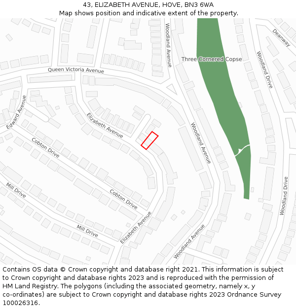 43, ELIZABETH AVENUE, HOVE, BN3 6WA: Location map and indicative extent of plot