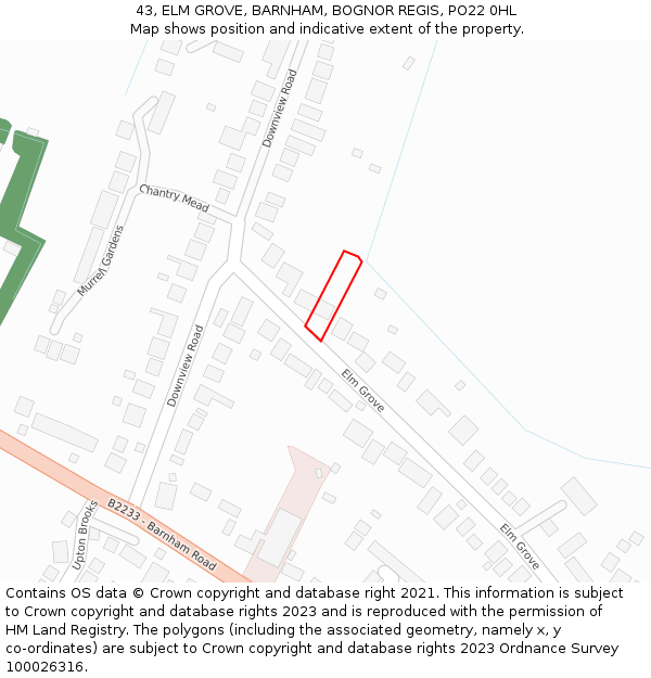 43, ELM GROVE, BARNHAM, BOGNOR REGIS, PO22 0HL: Location map and indicative extent of plot