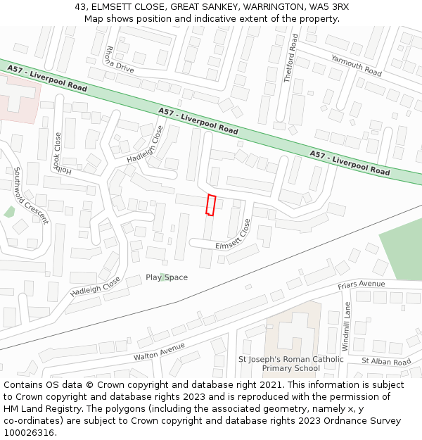 43, ELMSETT CLOSE, GREAT SANKEY, WARRINGTON, WA5 3RX: Location map and indicative extent of plot