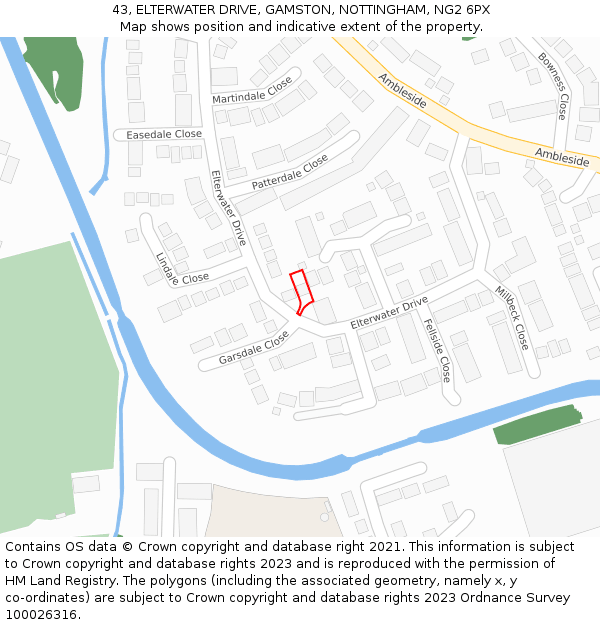 43, ELTERWATER DRIVE, GAMSTON, NOTTINGHAM, NG2 6PX: Location map and indicative extent of plot