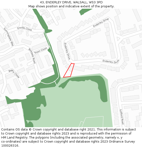 43, ENDERLEY DRIVE, WALSALL, WS3 3PD: Location map and indicative extent of plot