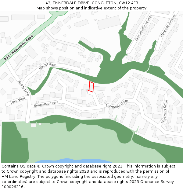 43, ENNERDALE DRIVE, CONGLETON, CW12 4FR: Location map and indicative extent of plot