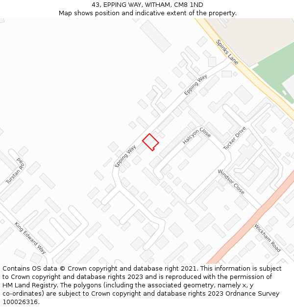 43, EPPING WAY, WITHAM, CM8 1ND: Location map and indicative extent of plot