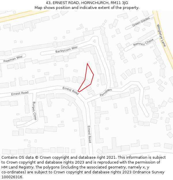 43, ERNEST ROAD, HORNCHURCH, RM11 3JG: Location map and indicative extent of plot