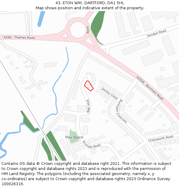 43, ETON WAY, DARTFORD, DA1 5HL: Location map and indicative extent of plot