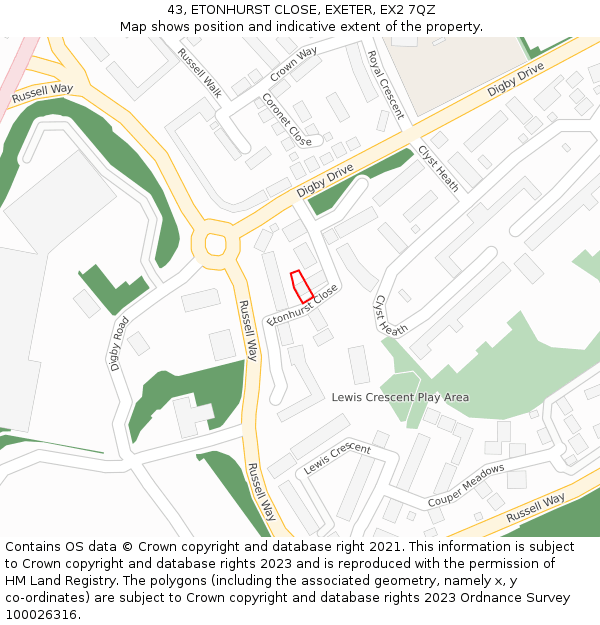 43, ETONHURST CLOSE, EXETER, EX2 7QZ: Location map and indicative extent of plot