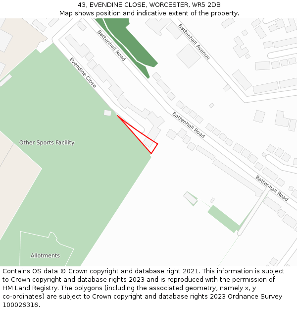 43, EVENDINE CLOSE, WORCESTER, WR5 2DB: Location map and indicative extent of plot