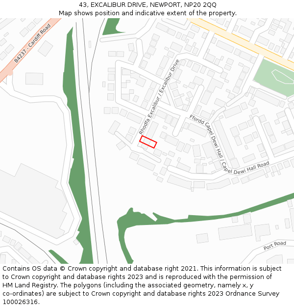 43, EXCALIBUR DRIVE, NEWPORT, NP20 2QQ: Location map and indicative extent of plot