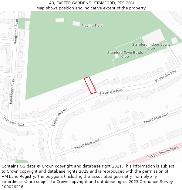 43, EXETER GARDENS, STAMFORD, PE9 2RN: Location map and indicative extent of plot