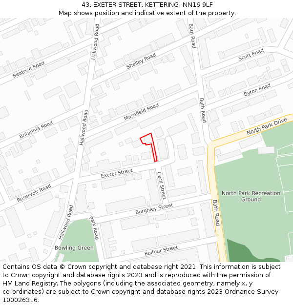 43, EXETER STREET, KETTERING, NN16 9LF: Location map and indicative extent of plot