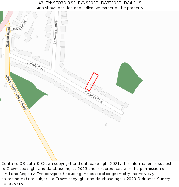 43, EYNSFORD RISE, EYNSFORD, DARTFORD, DA4 0HS: Location map and indicative extent of plot