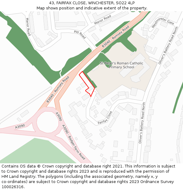 43, FAIRFAX CLOSE, WINCHESTER, SO22 4LP: Location map and indicative extent of plot