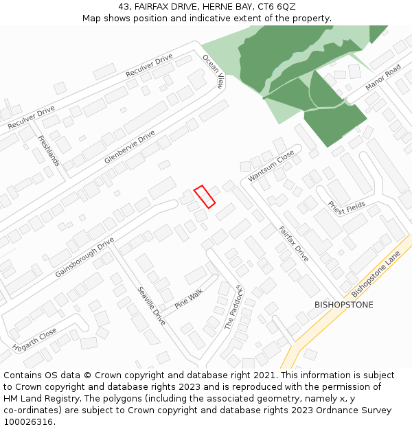 43, FAIRFAX DRIVE, HERNE BAY, CT6 6QZ: Location map and indicative extent of plot