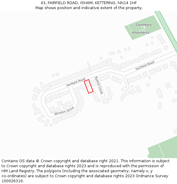 43, FAIRFIELD ROAD, ISHAM, KETTERING, NN14 1HF: Location map and indicative extent of plot